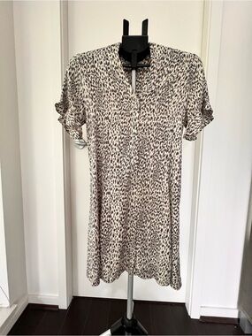 AllSaints Neutral Leopard Print Mini Dress - Cream and Brown